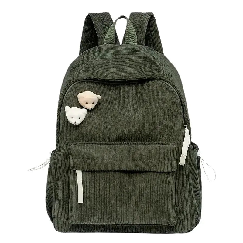 Sac à Dos Velours Côtelé Vert avec Oursons