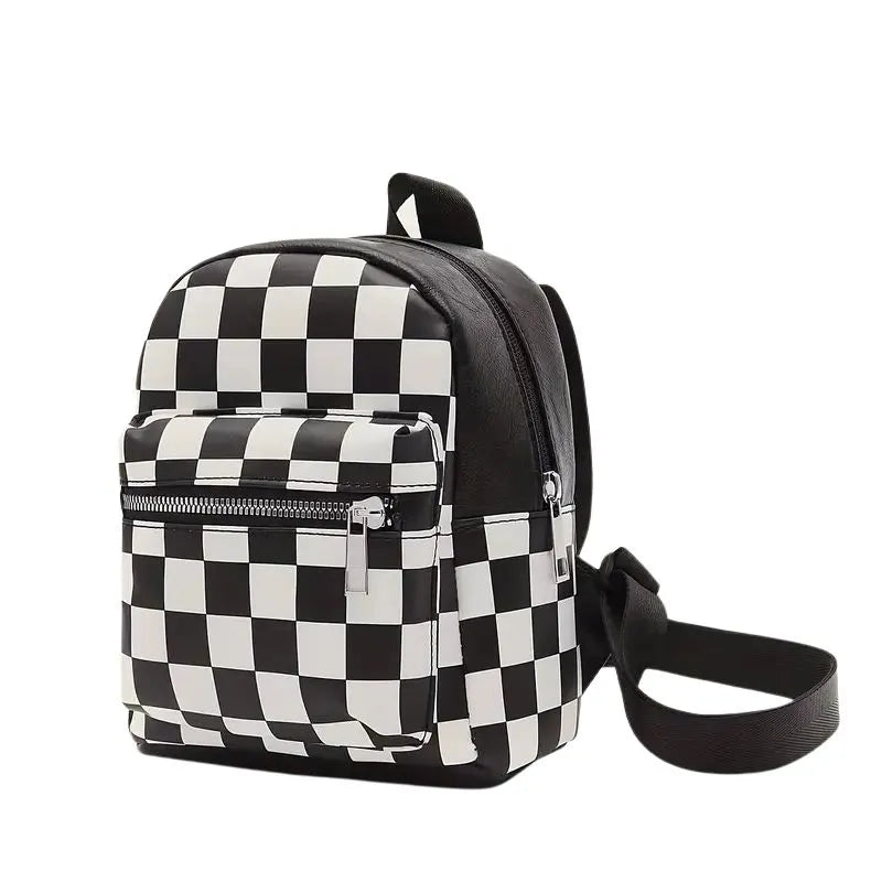 Sac à Dos Noir et Blanc à Motif Échiquier